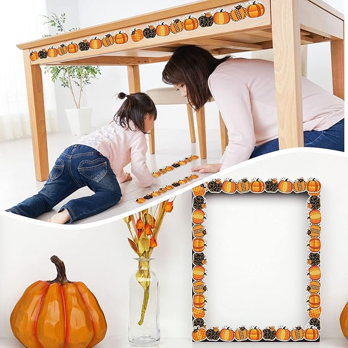 40 Pieces Fall Pumpkin Bulletin Board Borders Decorations Halloween Bulletin Board Borders Fall Classroom Decorations for Home Sweet Classroom, 1.8 x 11.8 Inch(Novel Style)