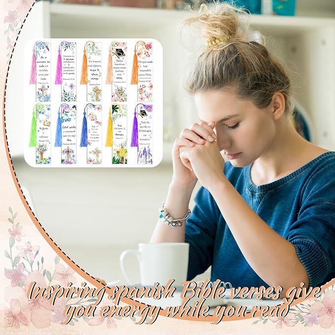30 Pcs Spanish Bible Verse Acrylic Bookmarks - Inspirational Bulk Bookmarks with Tassel for Back to School, Christian Religious Gifts for Students Teachers Classroom, School Office Study Supplies