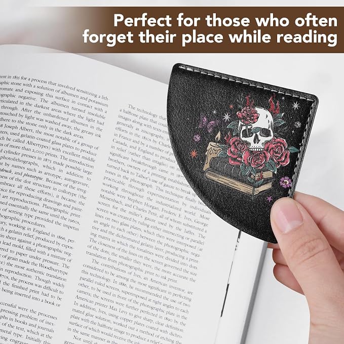 6Pcs Skull Corner Bookmarks,2.76 ×2.76Inch Skeleton PU Leather Book Marks Book Reading Accessories Birthday Gifts for Book Lovers Reading Women, Men, Student, Teacher