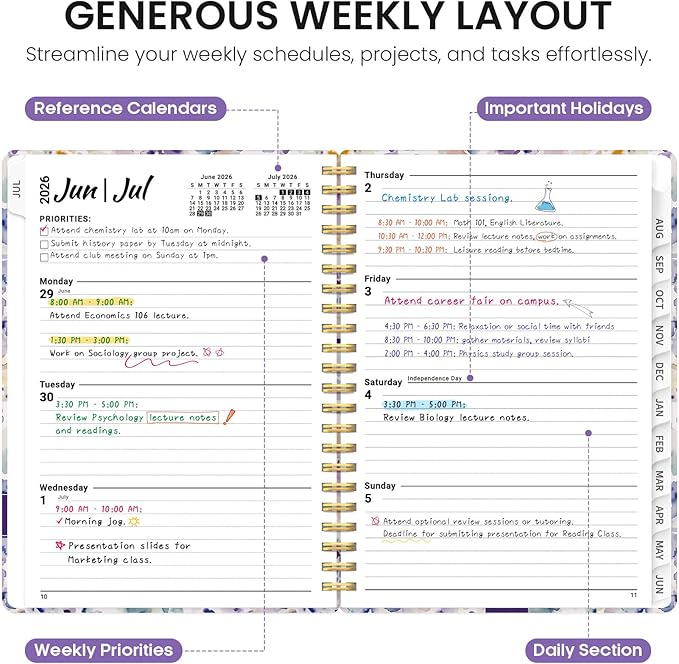 Planner 2026-2027, Academic Year Monthly and Weekly Calendar Planner, Jul 2026 - Jun 2027, Hardcover Teacher Student Planning Agenda book with Tabs, Perfect for School Office Supplies, 8.5" x 11" - Purple Blocks