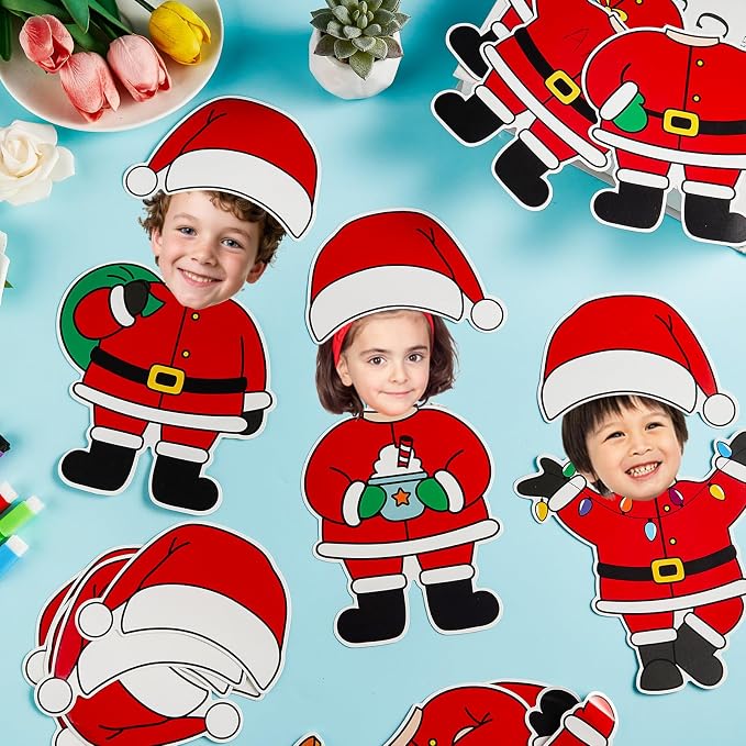 60pcs Christmas Theme Cutouts Santa Claus Bulletin Board Decorations Xmas Santa Claus Paper Cut-Outs Classroom Decor for Xmas Classroom DIY Craft Photo Wall Door Christmas Winter Party Supplies