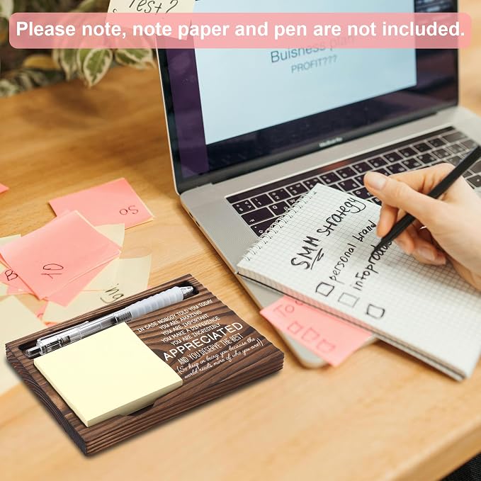 Appreciation Gifts, Inspirational Gifts, Thank You Gifts for Coworker, Sticky Note Holder, Post-it Note Dispenser for Desk, Wooden Post-it Note & Pen Holder 6.5" x 4.7" - FTA118
