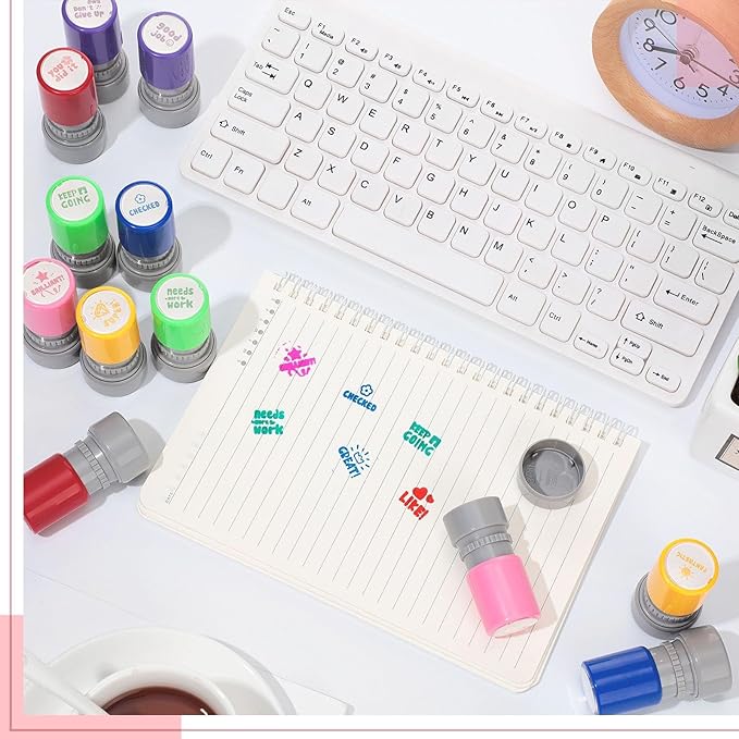 Geyee 12 Pack Teacher Stamps for Grading Colorful Self Inking Motivational Grading Stamps Christmas Teacher Gifts Funny Encouraging Teacher Stamps for Homework Teacher Supplies