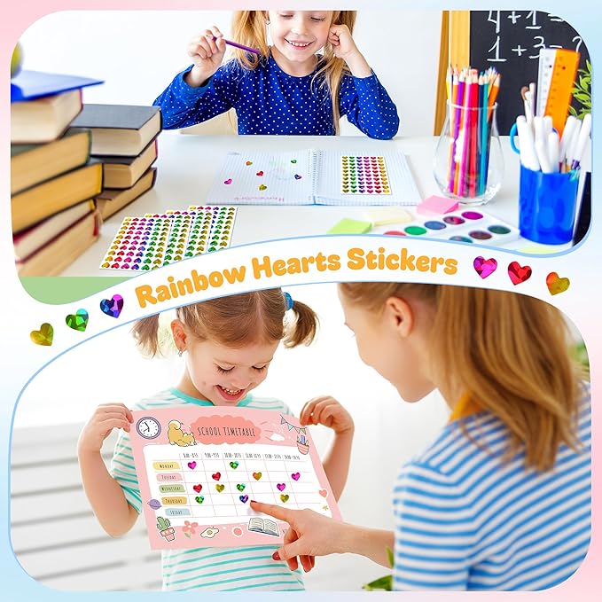 1800Pcs Holographic Heart Stickers, 0.6in Rainbow Tiny Stickers for Kids Rewards, Teachers, Classroom, Reward Charts, Behavior Tracking, Holiday Decor, Planner, Scrapbooking, DIY Crafts