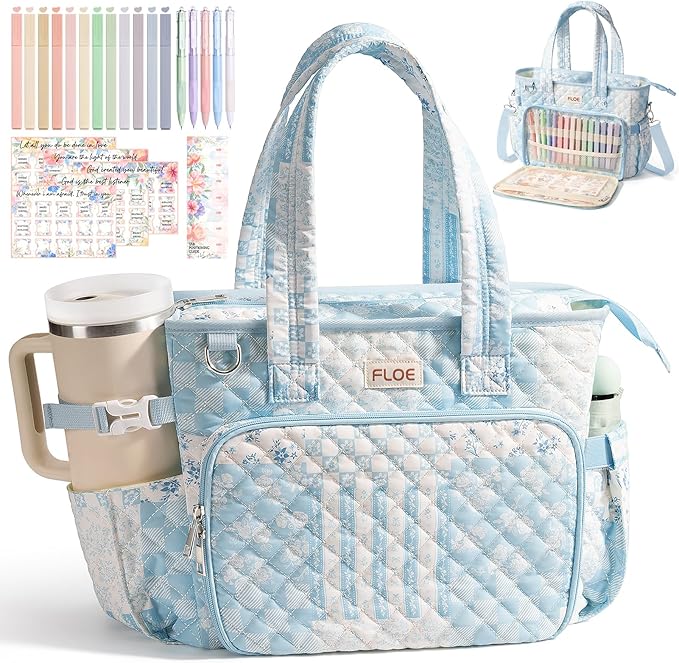 Large Bible Bag for Women Bible Cover Case, Quilted Puffer Bible Tote Bag Church Bag w/Shoulder Strap, Bible Study Supplies Journaling Kit Accessories Tabs, Mothers Day Christian Gifts for Women Mom