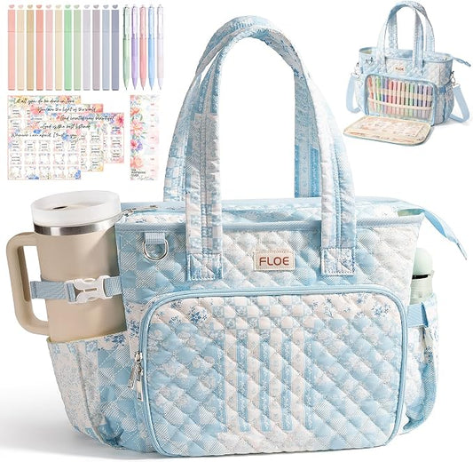 Large Bible Bag for Women Bible Cover Case, Quilted Puffer Bible Tote Bag Church Bag w/Shoulder Strap, Bible Study Supplies Journaling Kit Accessories Pen Tabs, Christmas Christian Gifts for Women Mom
