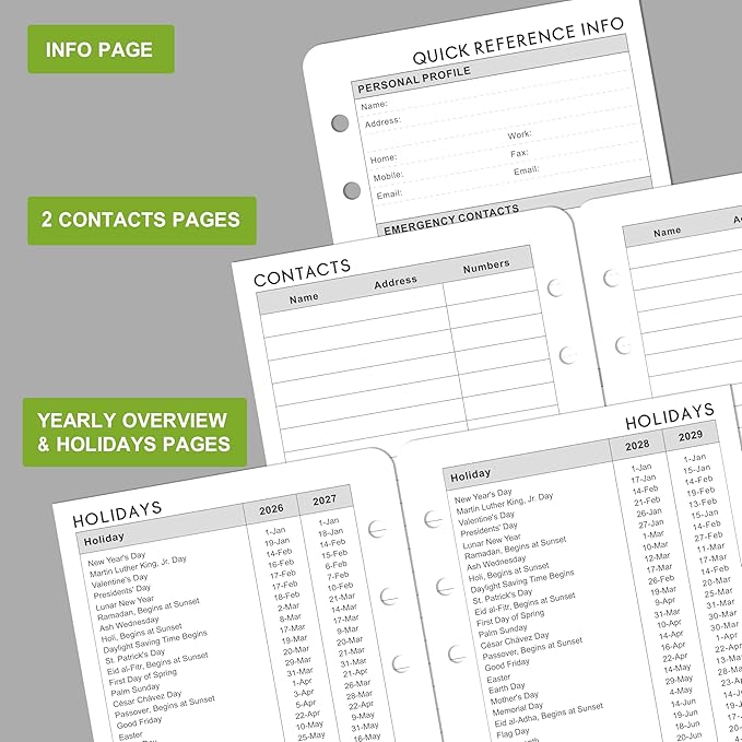 2026-2029 Monthly Planner Refill - A6 Size, Planner Inserts with 6-Hole Punched, July 2026 - June 2029, Two Pages Per Month, 2026-2029 Monthly Calendar with Tabs