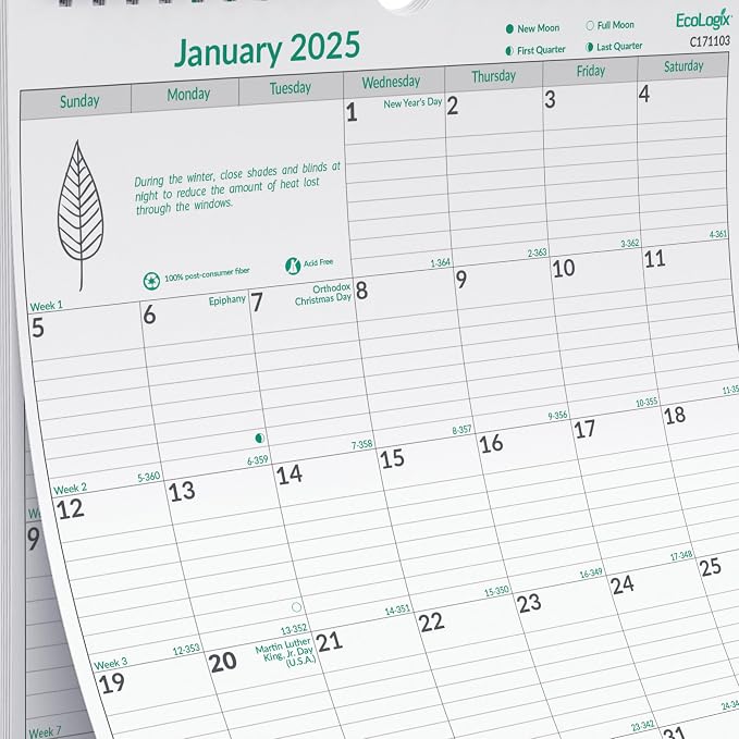Brownline® 2025 EcoLogix® Monthly Wall Calendar, 12 Months, January to December, Twin-Wire Binding, 12" x 17", Recycled (C171103-25)