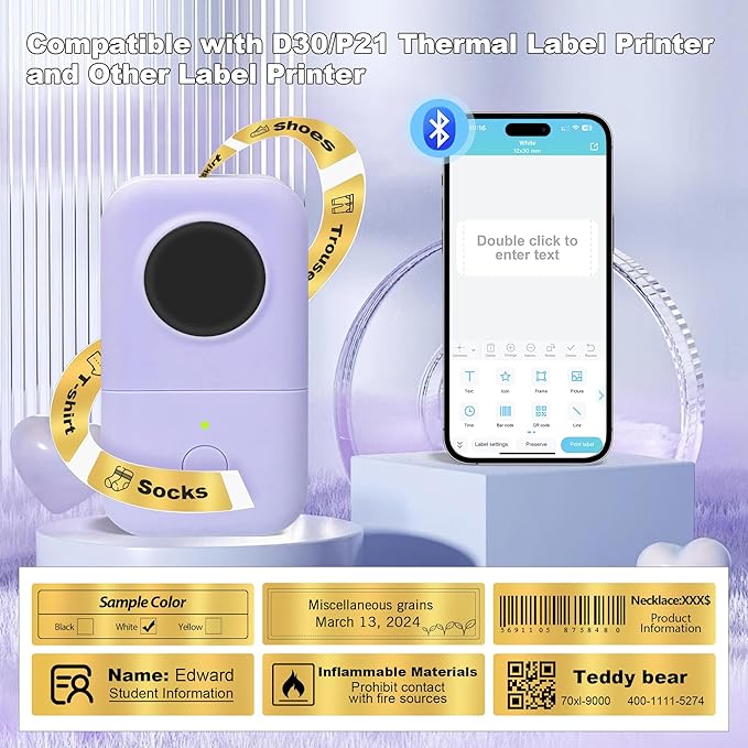 PARLAIM Label Maker Tape, 14x50mm (1/2" x 1 7/8") Self-Adhesive Thermal Label Stickers, 130pcs/Roll Gold