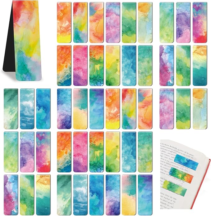 96Pack Magnetic Bookmarks for Reading Women Men Teacher Book Lovers Gifts, Bookmarks Bulk Personalized Bookmark Magnet Bookmark Clips Cute Pretty Funny Book Markers (Watercolor)