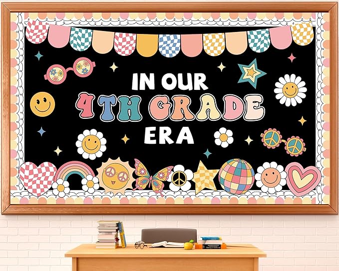 Welcome Back to School Bulletin Board In Our Grade Era Classroom Decorations Retro Groovy Motivational Bulletin Board Set Cutout for School Office Chalkboard Whiteboard Wall Window Door Decor Supplies