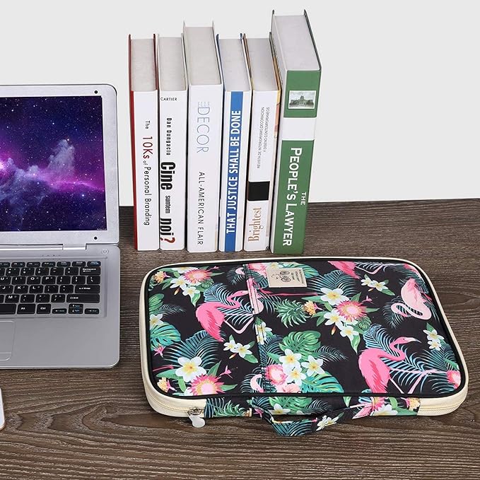 JAKAGO A4 Travel Portfolio Multifunctional Document Organizer Zippered Case for Office Supplies (Flamingo)