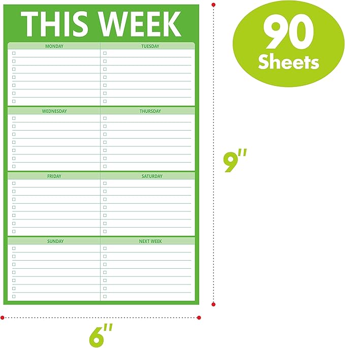 90 Sheets Weekly Planner, Magnetic Checklist Notepad with to Do Lists for Office or School, Grass Green