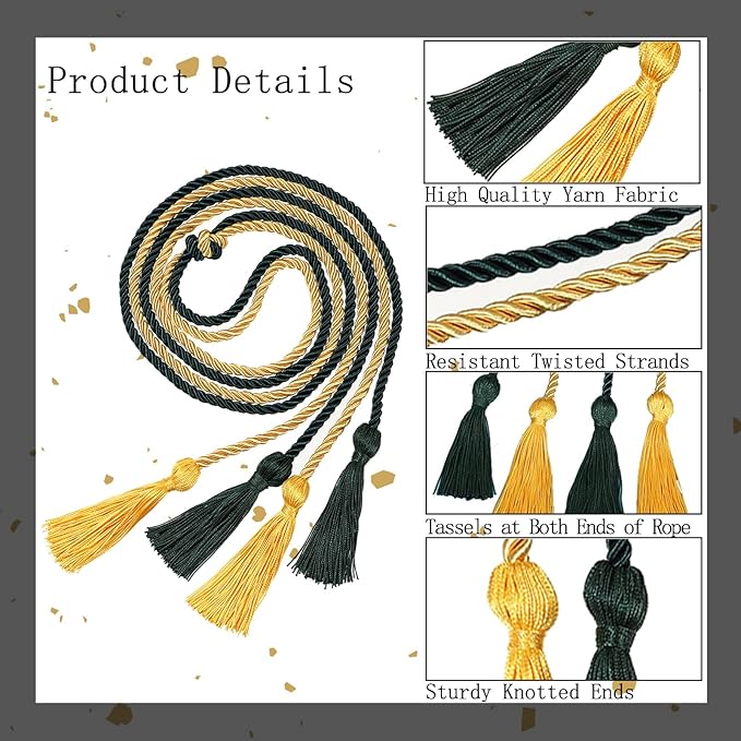 Graduation Double Honor Cords with Tassels Braided Academic Ropes for High School College Ceremony 68 Inch (Forest Green+Gold)