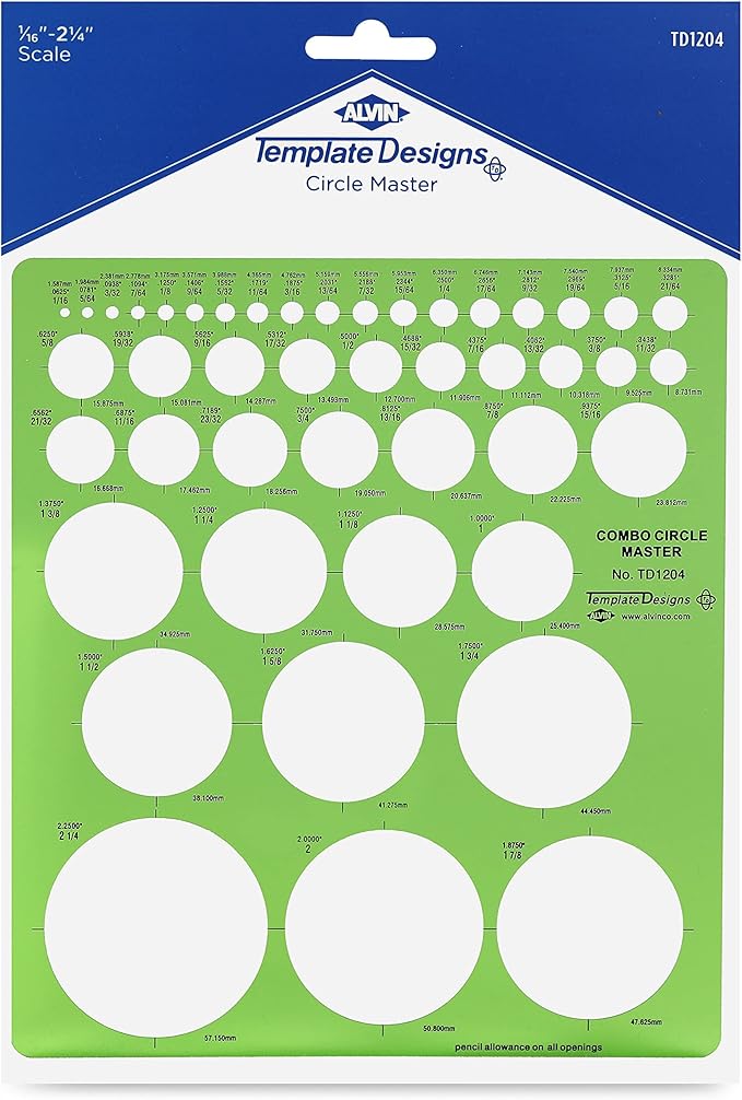 ALVIN, TD1204, Circle Master Template, Drawing and Drafting Tool for Artists, Architects, Design and Drafting, 7.25" x 8.25" x .030"