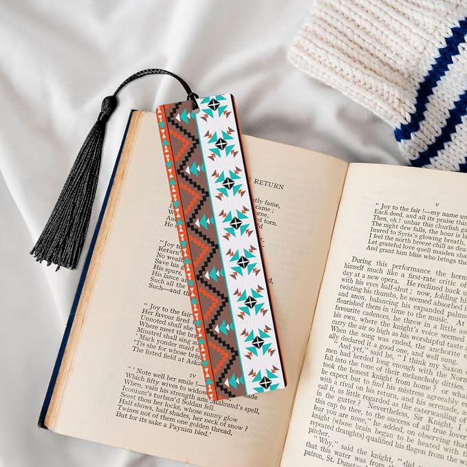 West Aztec 5pcs Wood Bookmarks with Tassel for Planner Reading Book Lovers Accessory Readers Men Women 4.6 X 1.2 Inch