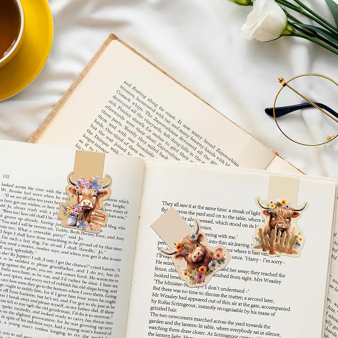Highland Cow Magnetic Bookmarks - 6 Pack Book Marks Animals Shapes Magnets Bookmark Gifts Animal Paper Art Mark Party Office School Accessories Gift for Boys Girls Student Women Teacher