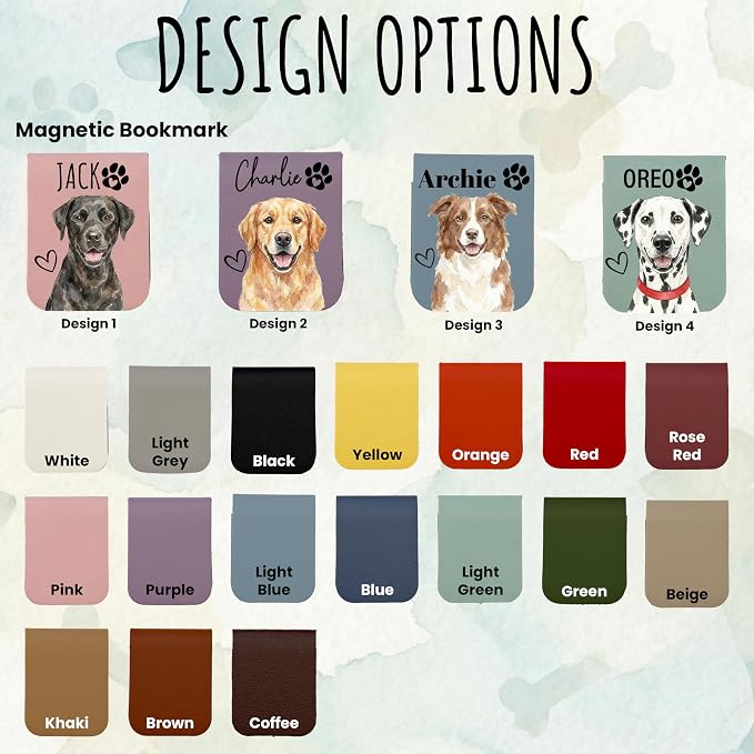 Personalized Magnetic Bookmark with Name, Custom Name Page Marker for Readers, Teachers, and Students, Floral and Botanical Design (3-Pet Leather)