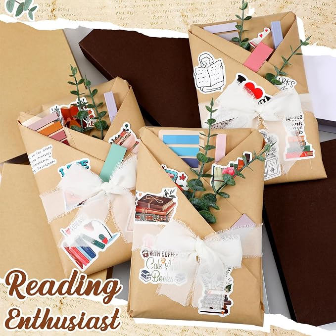 Marspark 6 Set Blind Date with a Book Gift Box Supplies Book Club Lovers Gifts Bulk Including Magnetic Bookmarks Stickers Tags Flowers Bookish Librarian Readers Present for Women Men(Eucalyptus)