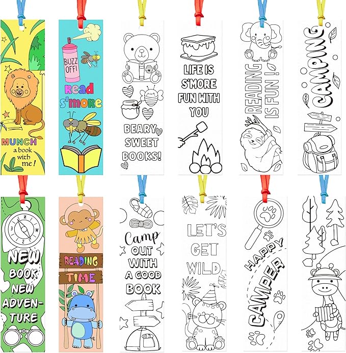 75PCS Color Your Own Bookmarks Jungle Animal Bookmarks DIY Coloring Blank for Kids Bookmark Classroom Art Craft Supplies for Children Teachers Students Birthday Gift Party Reward Goodie Fillers