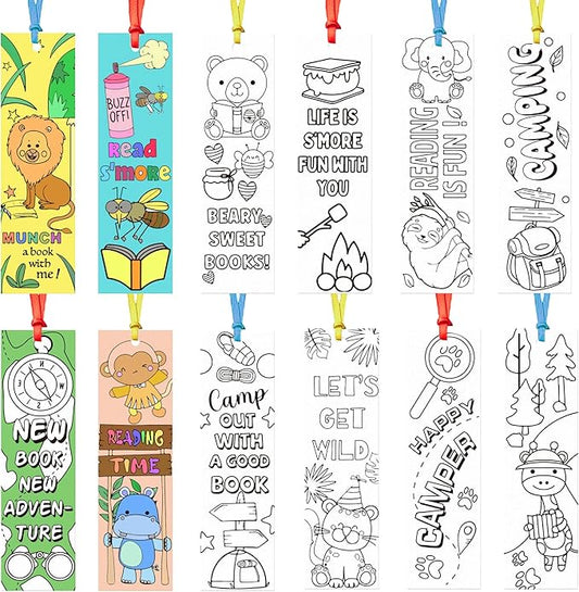 75PCS Color Your Own Bookmarks Jungle Animal Bookmarks DIY Coloring Blank for Kids Bookmark Classroom Art Craft Supplies for Children Teachers Students Birthday Gift Party Reward Goodie Fillers
