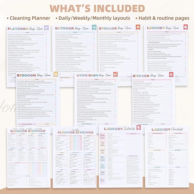 PGJ ADHD Cleaning Planner for Adults – Undated Daily, Weekly & Monthly Cleaning Schedule & Checklist – Household Chores Organizer Notebook for Home Management, Routine Tracking Family Cleaning Tasks