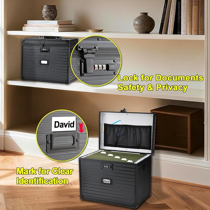 File Storage Cabinet File Organizer Document Organizer File Box in Office and Home with Combination Lock with 20 Letter Size Hanging Files (Stripe Black, Letter)