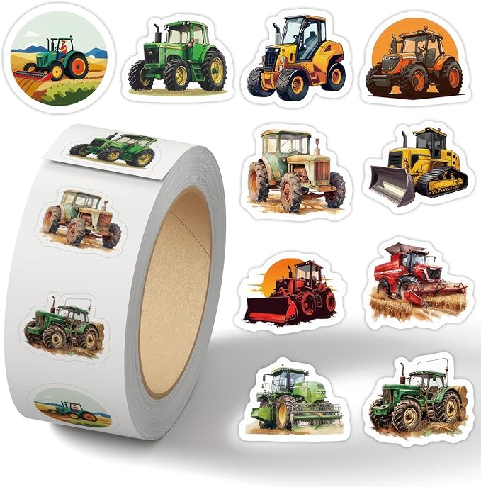 Truck Stickers for Kids,Construction Vehicle Sticker Label,500 Pcs Cartoon Tractor Stickers Roll Self Adhesive Decals for Party Supplies Decorations Water Bottle Laptop Luggage Scrapbook