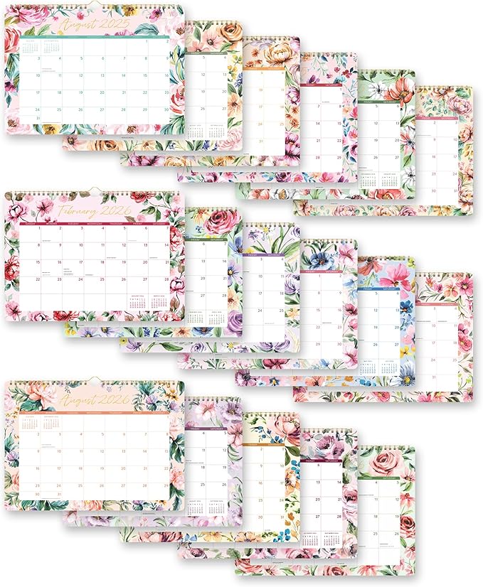 Orange Circle Studio Deluxe Wall Calendar 2025-26, Bella Flora, Large Monthly Planner with Hanging Hook for Home Office, Classroom or School Use, Family Calendar, Aesthetic Hanging Organizer