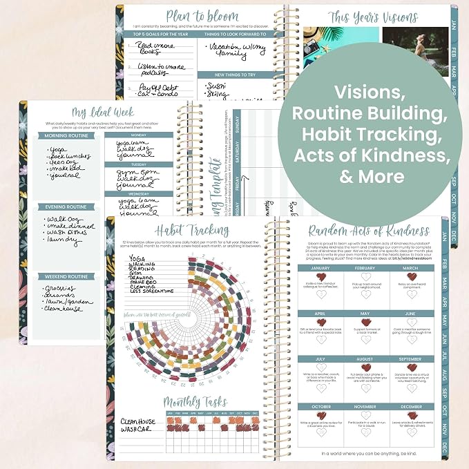 bloom daily planners 2026 Planner (January - December) Calendar Year Organizer - 5.5” x 8.25” - Weekly & Monthly Agenda Book with Stickers & Bookmark - Be Kind