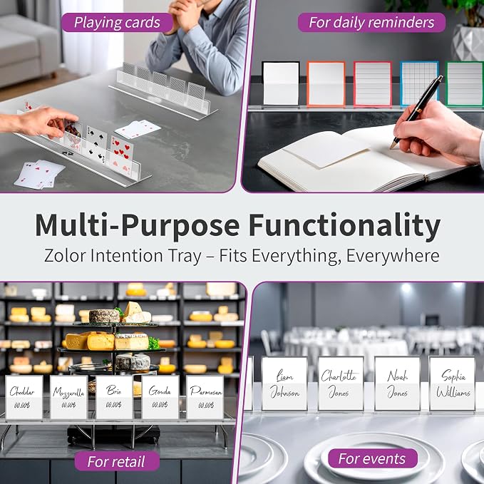 Intention Tray™ – Premium Clear Acrylic Card & Pen Holder | 15" x 3.1" Ultra-Clear Desk Organizer Cards™, Playing Cards, Place Cards, Signage | Minimalist Office Accessory