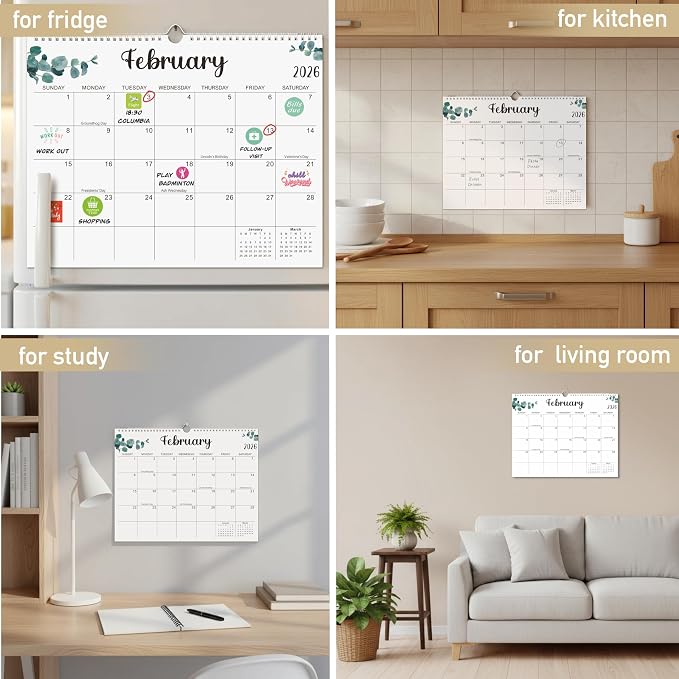 2026-2027 Wall Calendar - 18 Months (Jan 2026 - Jun 2027), 14" x 11" Colorful Printed Calendar with 1.9"x1.8" Daily Writing Space, Holiday Reminders & 4 Stickers for Home/Office Planning