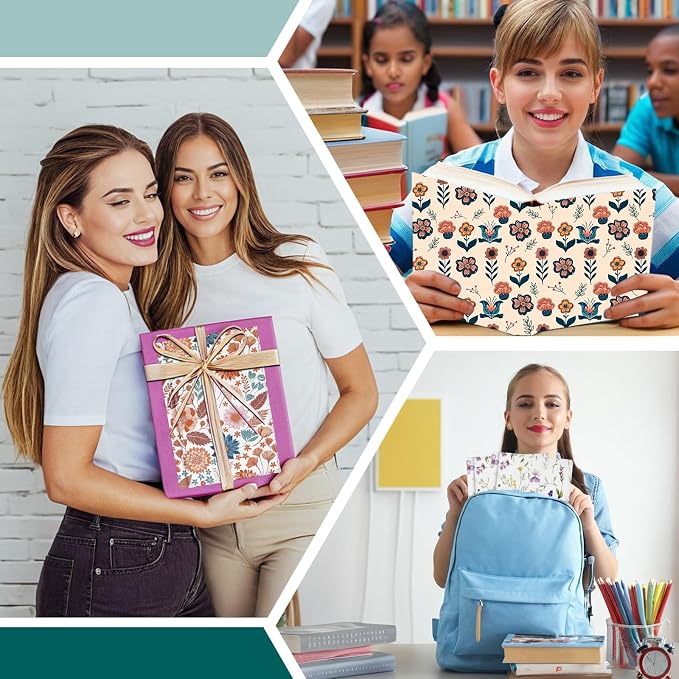 Floral Book Cover for Paperbacks,Adjustable Waterproof Soft Canvas Fabric Book Cover with Pocket Bookmark,Double Side Print Book Protector Covers for Hardcover Book Lover Gift Women
