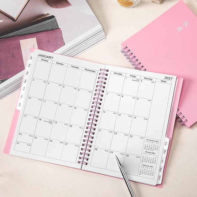 Planner 2026-2027- 2026-2027 planner weekly and monthly, Jul. 2026 - Jun. 2027, 6.25" x 8.3", Flexible Cover, A5 Thick Paper, Twin-Wire Binding - Pink