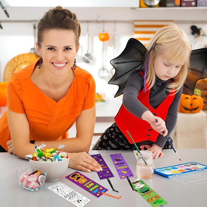 75Pcs Halloween Color Your Own Bookmarks for Kids Christian Theme DIY Coloring Blank Bookmark Classroom Art Craft Supplies for Teacher Student Fall Halloween Trick or Treat Party Reward Goodie Fillers