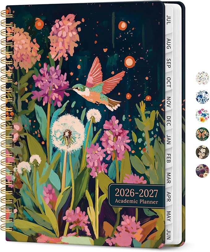 Planner 2026-2027, Academic Year Monthly and Weekly Calendar Planner, Jul 2026 - Jun 2027, Hardcover Teacher Student Planning Agenda book with Tabs, Perfect for School Office Supplies, 6.3" x 8.5" - Humming Glow