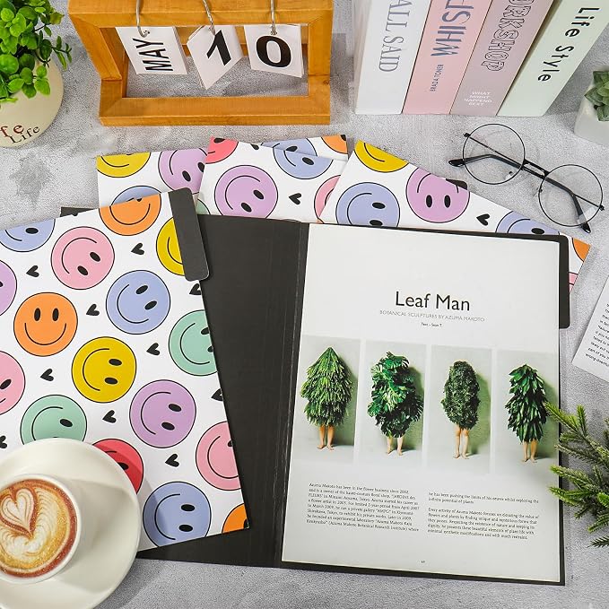 JarThenaAMCS 12 Pcs Boho Happy Face File Folders Letter Size 1/3 Cut Tab Pastel Smile Face Heart Decorative File Pockets for Back to School Filing Cabinet Office Home Classroom Supplies, 8.5 x 11 Inch