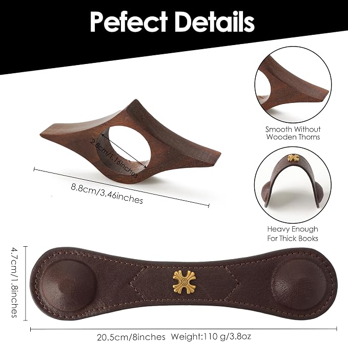 Book Weight Holder Wooden Thumb Book Page Open Weighted Bookmark Corner Reading Accessories Office Desk Decor Executive Gift for Writer Reader (Page Holder+Thumb Page Holder-Coffee)