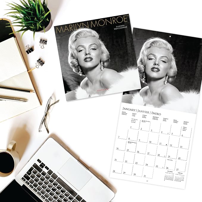 Graphique 2024 Marilyn Monroe Mini Wall Calendar | 7” x 7” | Thick Paper | Home & Office Organizer | Large Monthly Grid | 3 Languages & Marked Holidays | 4 Month Preview Page for 2025