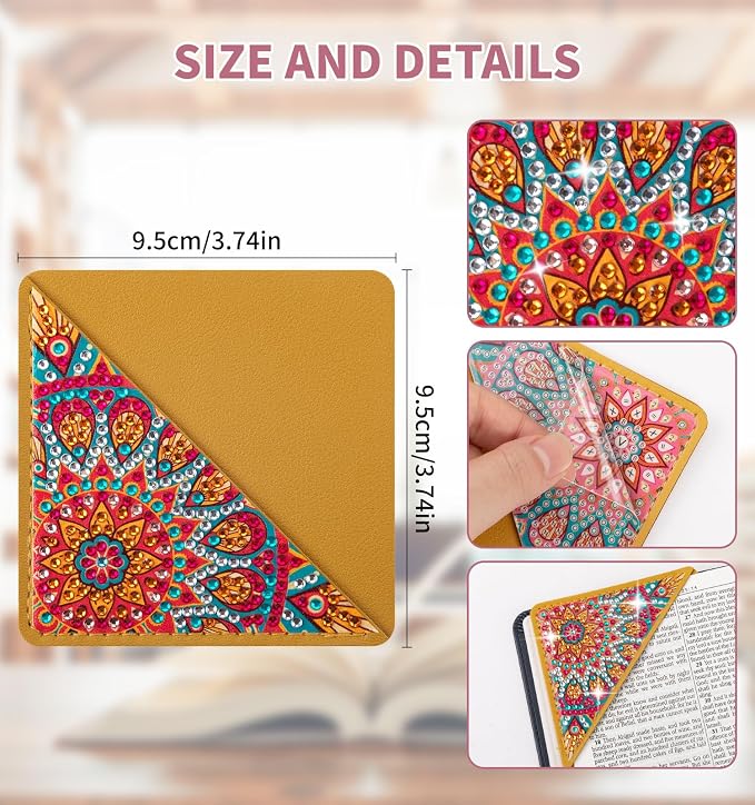 8 PCS Diamond Art Bookmarks, Diamond Painting Bookmarks for Book Lovers 5D DIY Corner Bookmark Adults Crafts Diamond Art Kits for Adults Home Office Beginner Gift