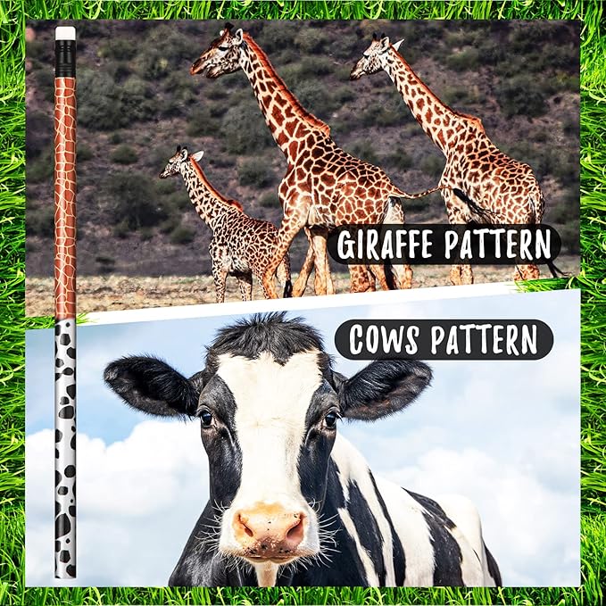 36 Pcs Animal Jungle Print Pencils Cheetah Safari Party Favor Back to School Gifts for Student Wood Zoo African Animal Leopard Cheetah Pencils with Eraser Teacher Appreciation Supplies, 6 Styles