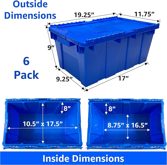Storage Bind With Lids, 6 Pack, Blue, Stackable Storage Bin, Heavy Duty Capacity, Design And Stackable Organization, For Home, Office, Dorm Or Utility Organization, Closet Space Saving Crate