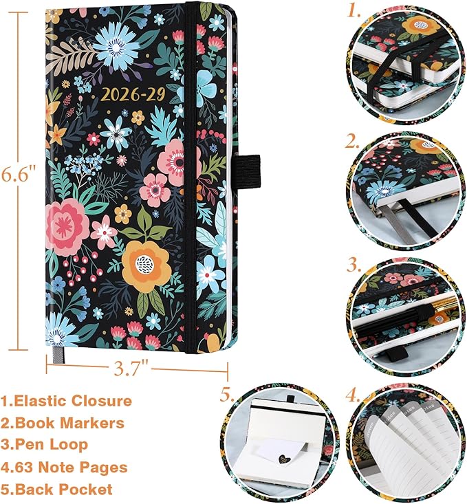 2026-2029 Pocket Planner/Calendar - Monthly Pocket Planner/Calendar with Pen Hold, July 2026 - June 2029, Inner Pockets and 63 Notes Pages, 6.6" x 3.7"