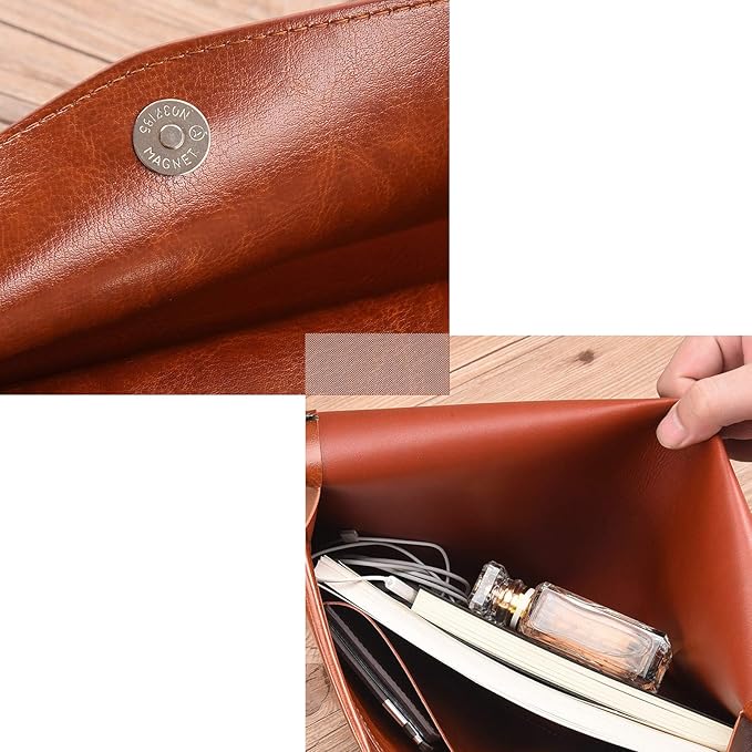 PU Leather A4 File Folder Document Holder Envelope Folder Case with Snap Closure for Receipt Contract Brown