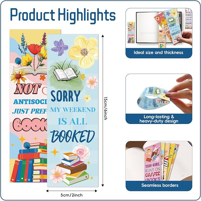 100 Pack Unique Bookmarks, 10 Styles Double-Sided Design for Book Lovers, Bookmark Gifts for Readers Students Teacher Office Supplies (Book Lover)