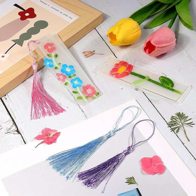 30 Pcs Acrylic Bookmark Blanks Bulk Clear Book Marks Kit with 30 Pcs Colorful Tassels Transparent Reading Book Page Mark Tags Set DIY Crafts Arts Projects Rectangle