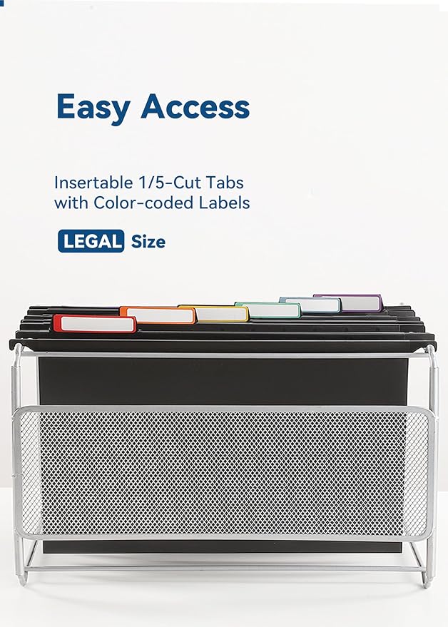 SortRax Plastic Legal Size Hanging File Folders, 12 Pack Black Hanging Folders, with Insertable 1/5-Cut Tabs for Filing Cabinets