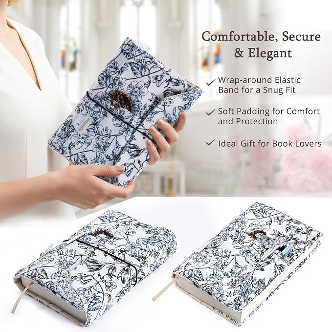 Aplufine Adjustable Fabric Book Cover with Elastic Band, Washable Reusable Book Sleeve for Hardcover Books, Textbooks, Novels & Journals, Book Protector with Pocket & Bookmark,Book Gift