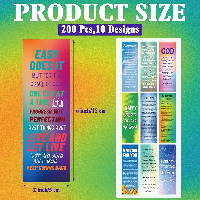 Motiskyy 200 Pcs Sobriety Gifts Sobriety Bookmarks Bulk Encouragement Motivational Paper Bookmarks Inspirational Christmas Book Marks Gifts for Classroom