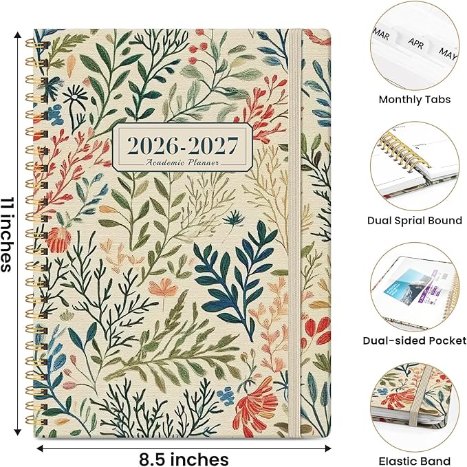 Planner 2026-2027, Monthly and Weekly Academic Planner July 2026 - June 2027, Hardcover Student Teacher Planning Agenda Calendar Book with Tabs, Perfect for Office School Supplies, A4 (8.5" x 11") - Herbs